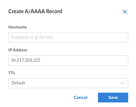 The A record interface on Linode